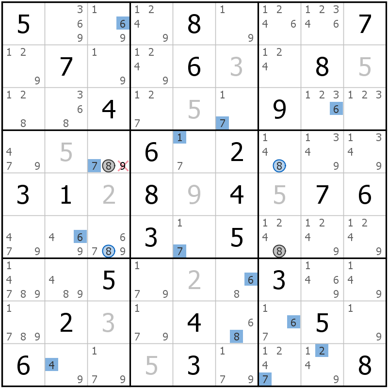 Position des candidats pour la solution de la grille page 57 du magazine de sudoku grandmaitre n° 13