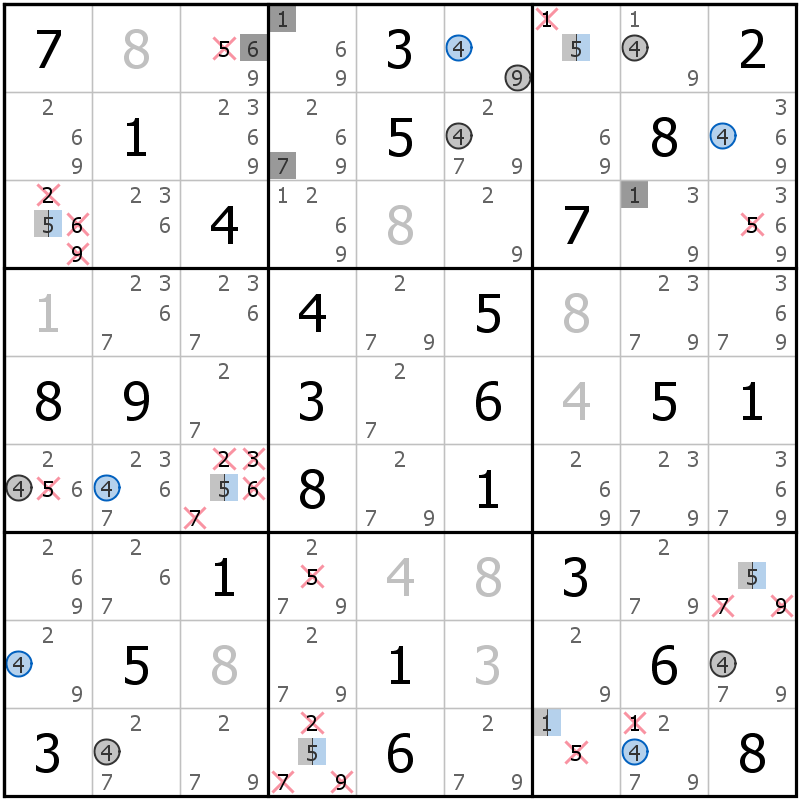 Position des candidats pour la solution de la grille page 58 du magazine de sudoku grandmaitre n° 13