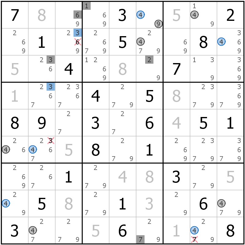 Position des candidats pour la solution de la grille page 58 du magazine de sudoku grandmaitre n° 13
