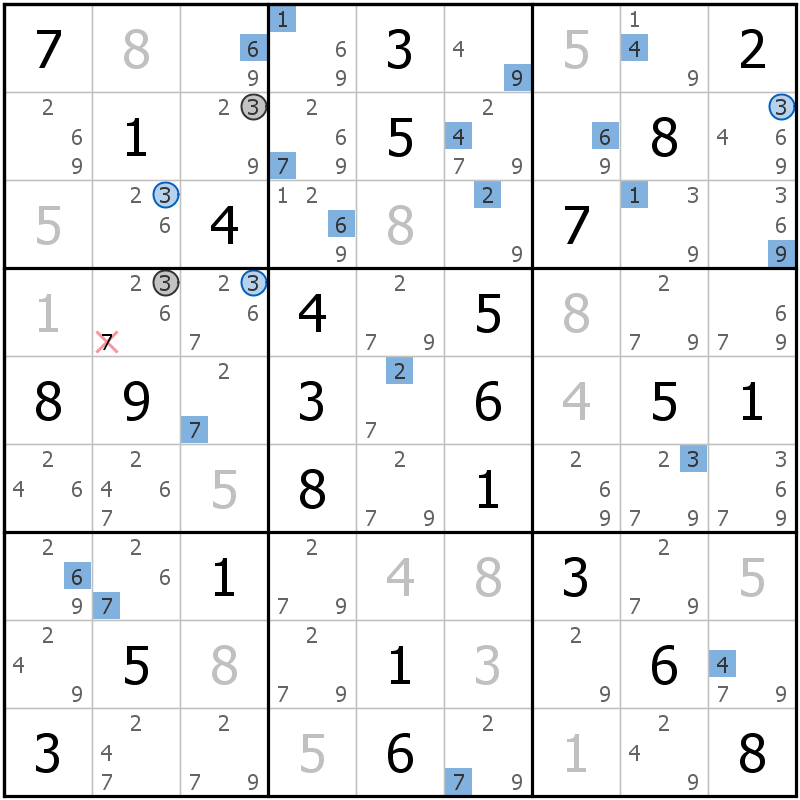 Position des candidats pour la solution de la grille page 58 du magazine de sudoku grandmaitre n° 13