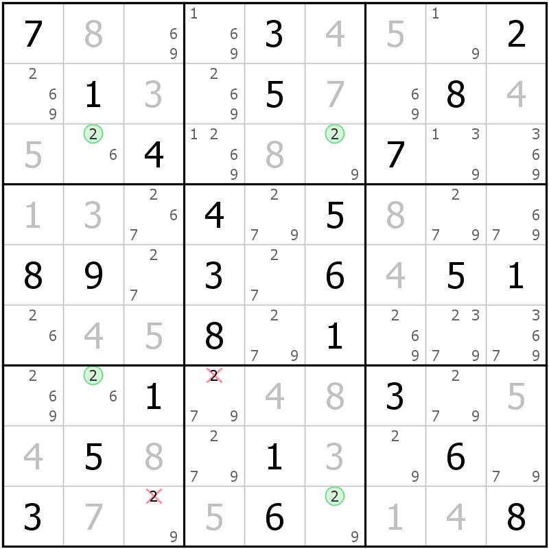 Position des candidats pour la solution de la grille page 58 du magazine de sudoku grandmaitre n° 13