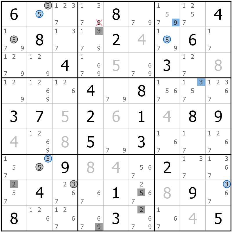 Position des candidats pour la solution de la grille page 59 du magazine de sudoku grandmaitre n° 13