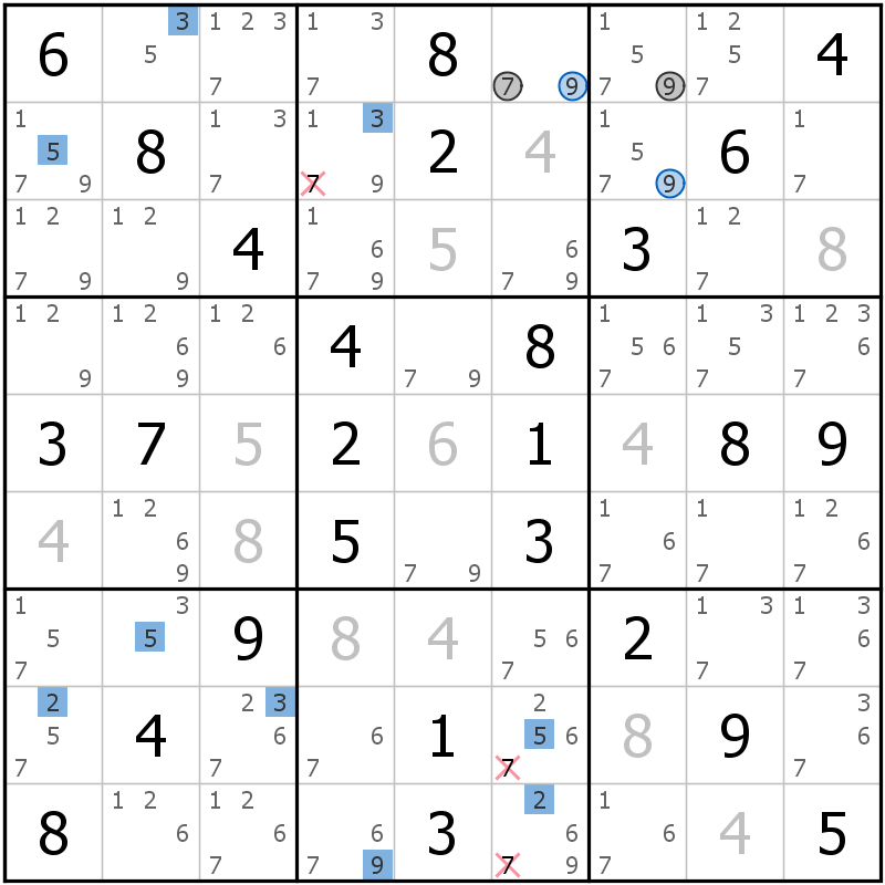 Position des candidats pour la solution de la grille page 59 du magazine de sudoku grandmaitre n° 13