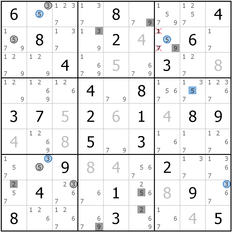 Position des candidats pour la solution de la grille page 59 du magazine de sudoku grandmaitre n° 13