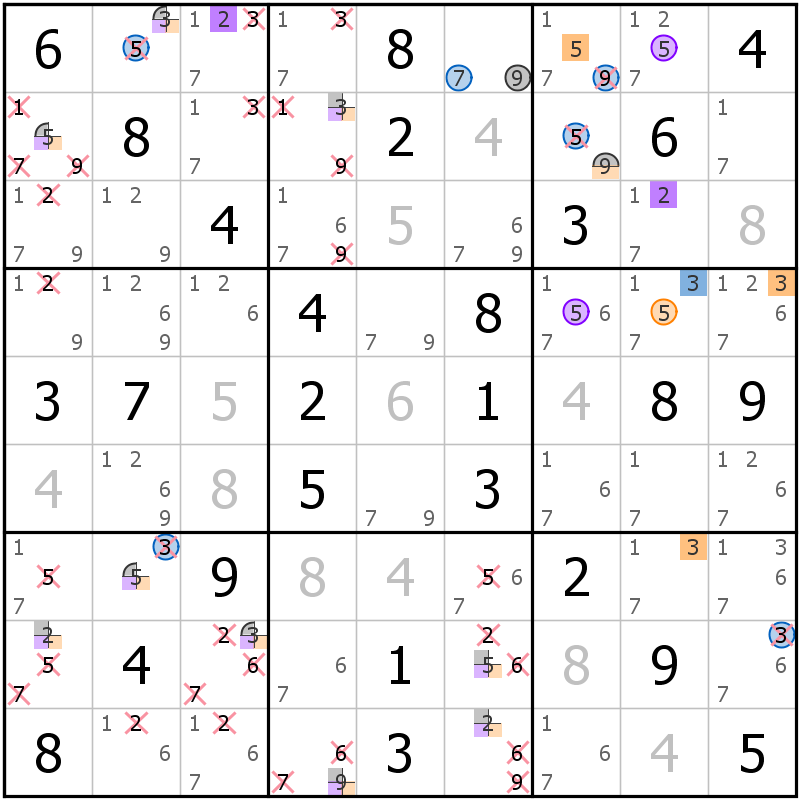 Position des candidats pour la solution de la grille page 59 du magazine de sudoku grandmaitre n° 13