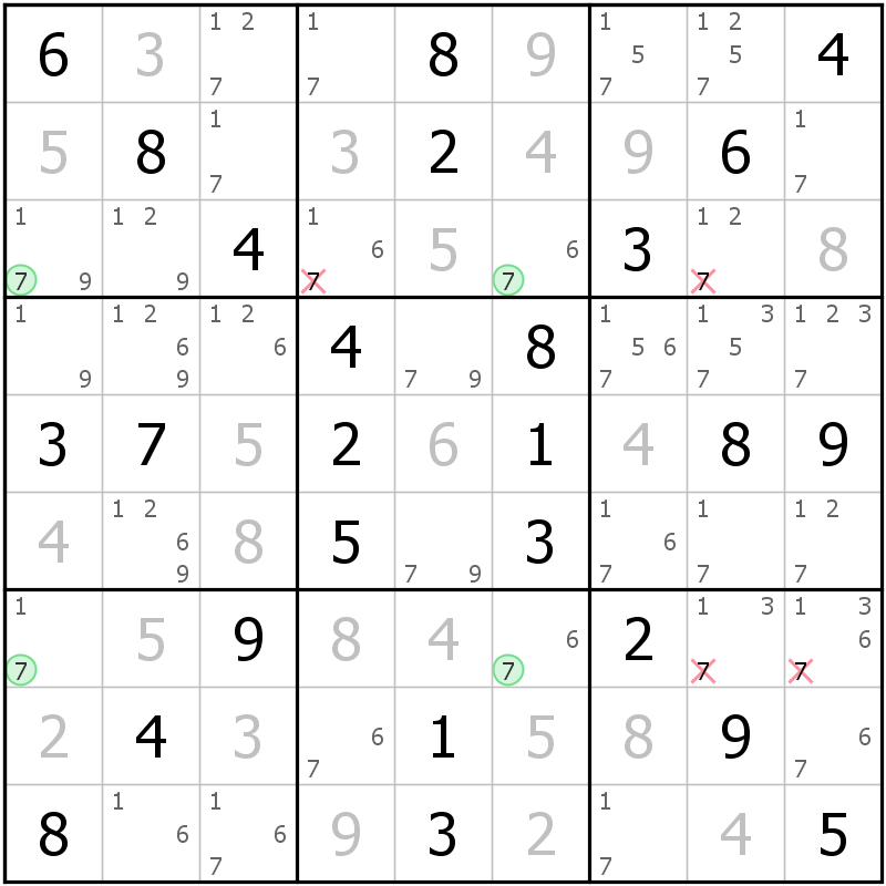 Position des candidats pour la solution de la grille page 59 du magazine de sudoku grandmaitre n° 13