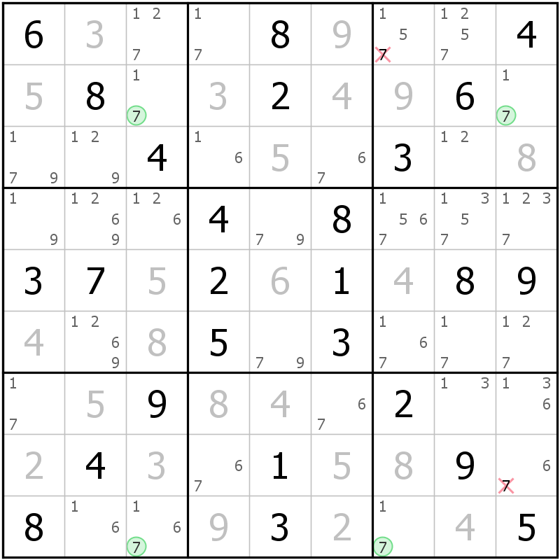 Position des candidats pour la solution de la grille page 59 du magazine de sudoku grandmaitre n° 13