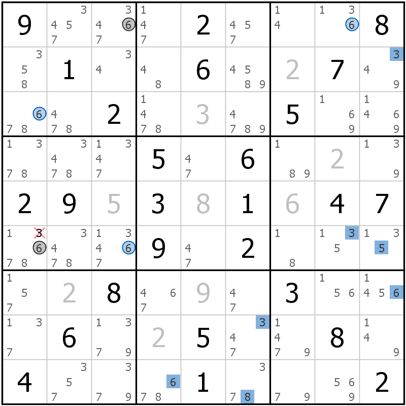 Position des candidats pour la solution de la grille page 60 du magazine de sudoku grandmaitre n° 13