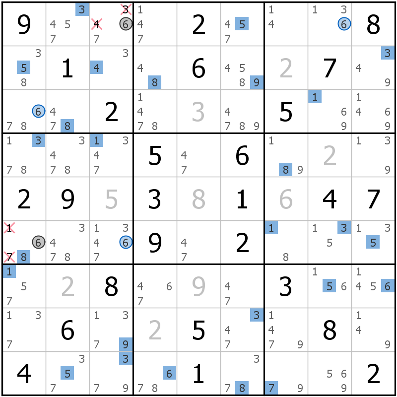 Position des candidats pour la solution de la grille page 60 du magazine de sudoku grandmaitre n° 13