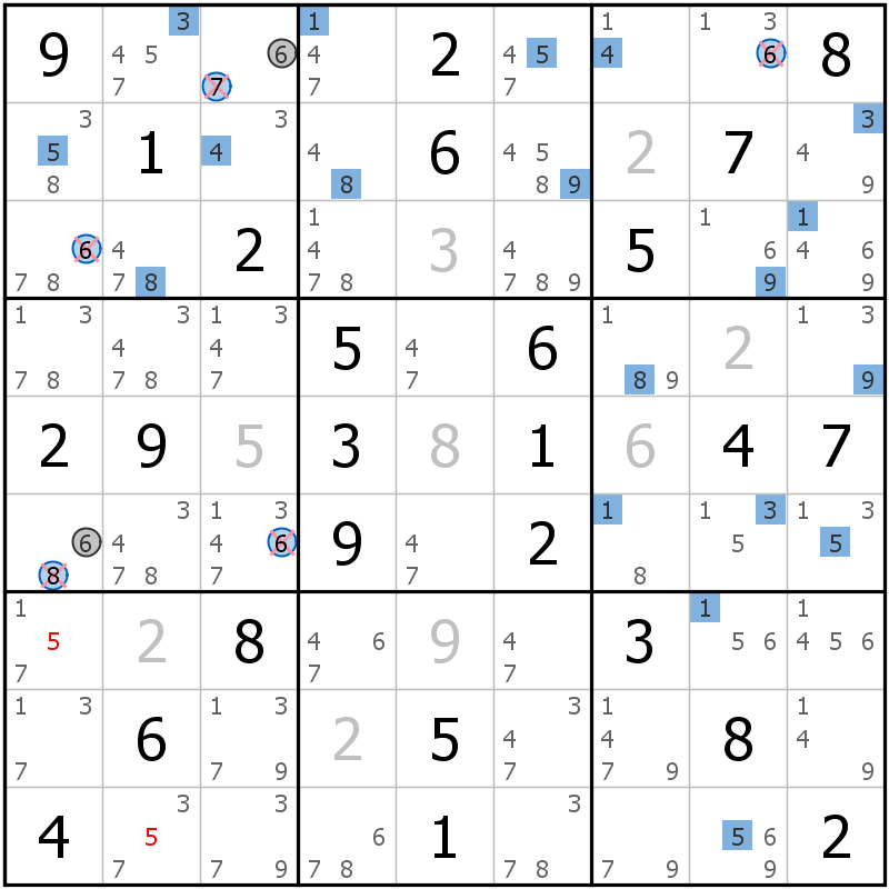 Position des candidats pour la solution de la grille page 60 du magazine de sudoku grandmaitre n° 13