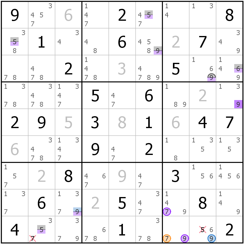 Position des candidats pour la solution de la grille page 60 du magazine de sudoku grandmaitre n° 13
