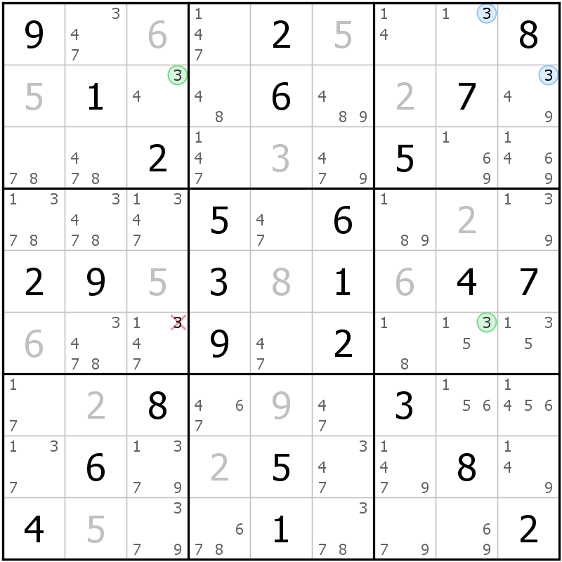 Position des candidats pour la solution de la grille page 60 du magazine de sudoku grandmaitre n° 13