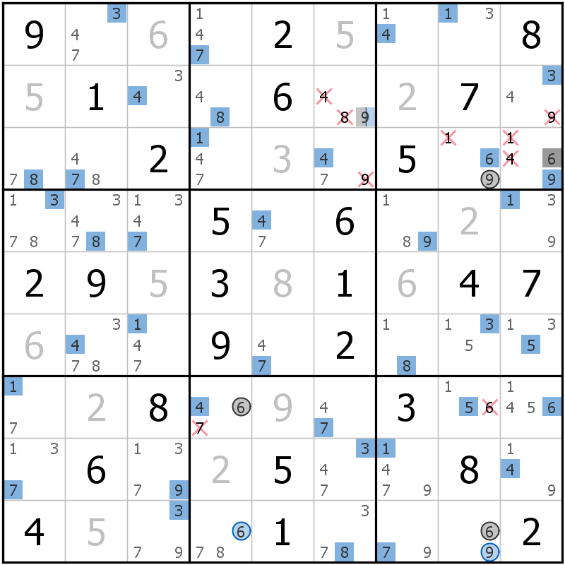 Position des candidats pour la solution de la grille page 60 du magazine de sudoku grandmaitre n° 13