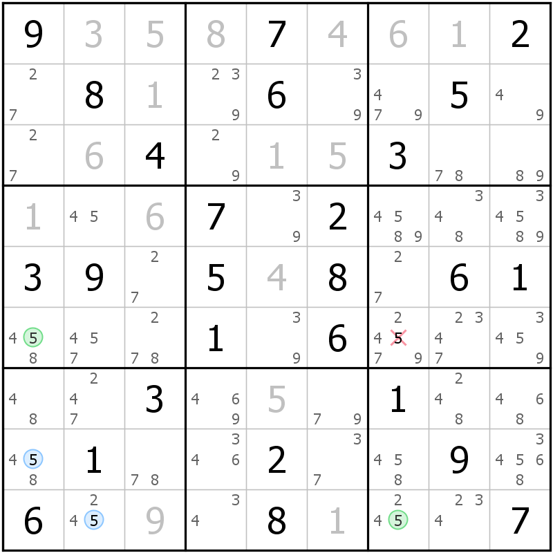 Position des candidats pour la solution de la grille page 61 du magazine de sudoku grandmaitre n° 13