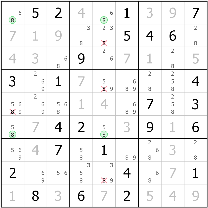 Position des candidats pour la solution de la grille page 63 du magazine de sudoku grandmaitre n° 13