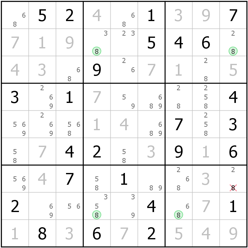Position des candidats pour la solution de la grille page 63 du magazine de sudoku grandmaitre n° 13