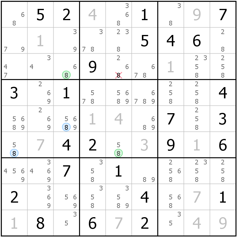 Position des candidats pour la solution de la grille page 63 du magazine de sudoku grandmaitre n° 13