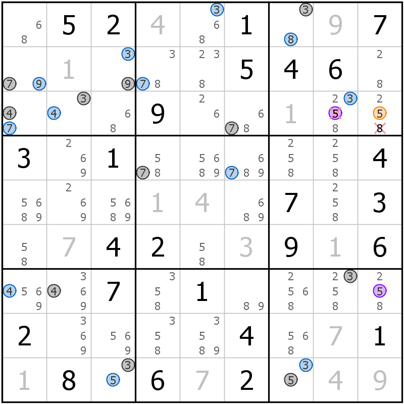 Position des candidats pour la solution de la grille page 63 du magazine de sudoku grandmaitre n° 13