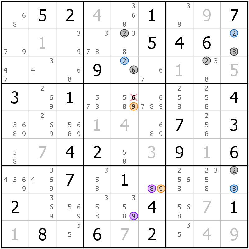Position des candidats pour la solution de la grille page 63 du magazine de sudoku grandmaitre n° 13
