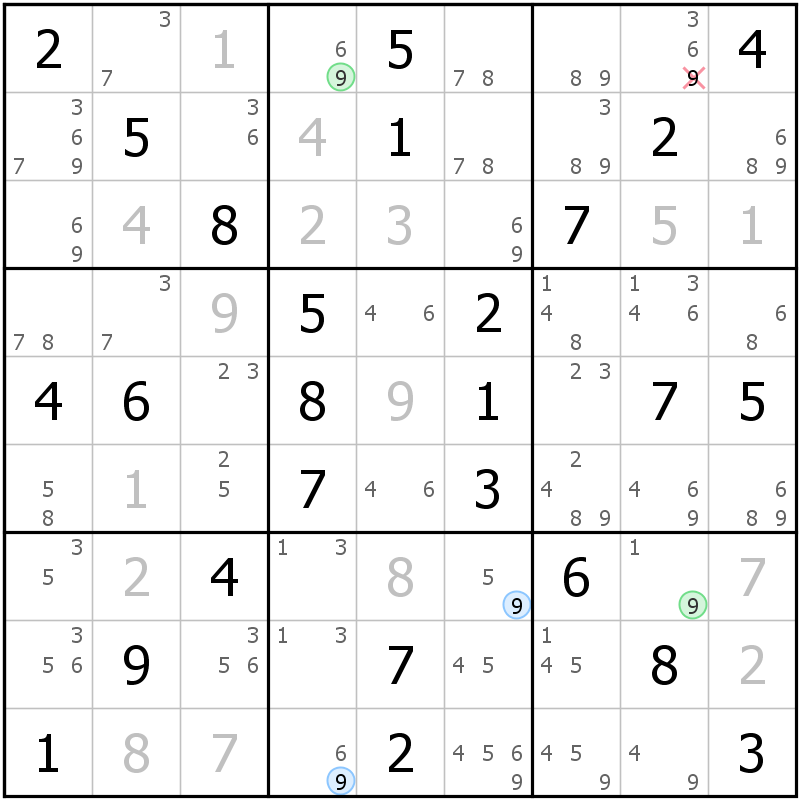 Position des candidats pour la solution de la grille page 67 du magazine de sudoku grandmaitre n° 13