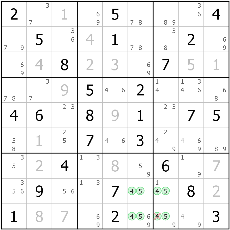 Position des candidats pour la solution de la grille page 67 du magazine de sudoku grandmaitre n° 13