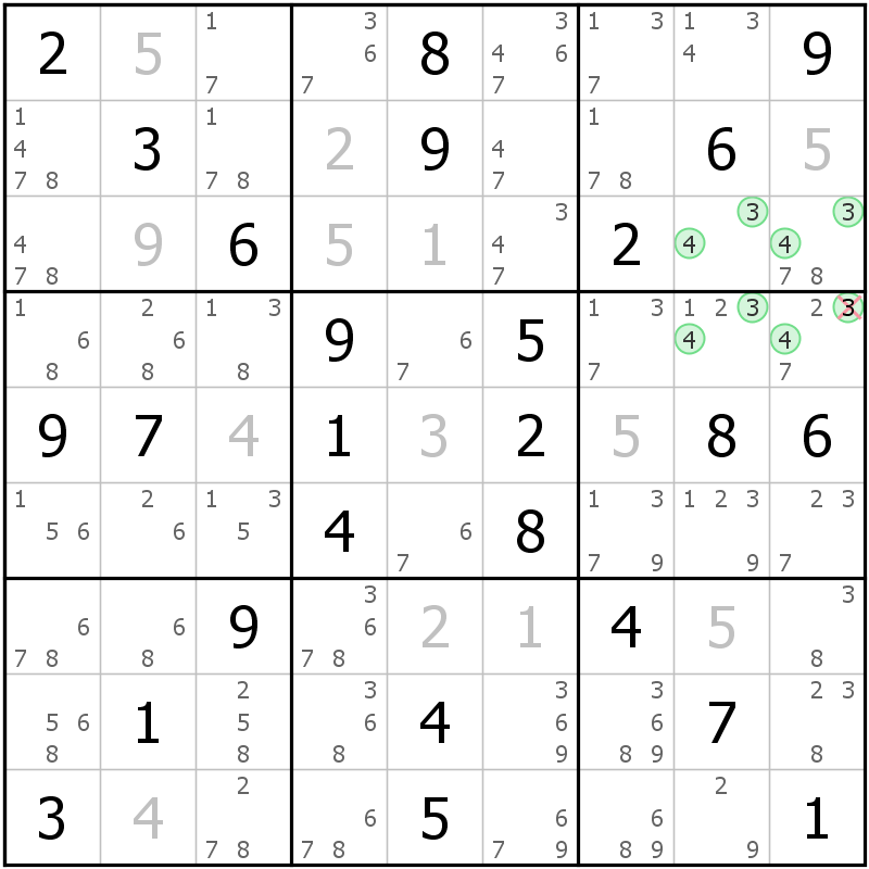 Position des candidats pour la solution de la grille page 68 du magazine de sudoku grandmaitre n° 13