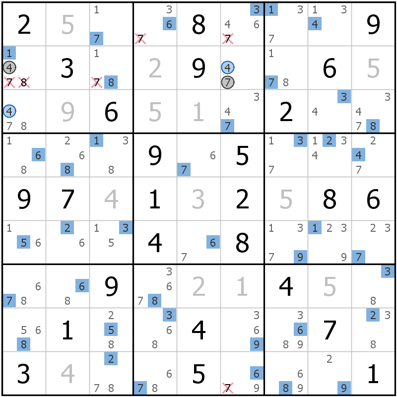 Position des candidats pour la solution de la grille page 68 du magazine de sudoku grandmaitre n° 13