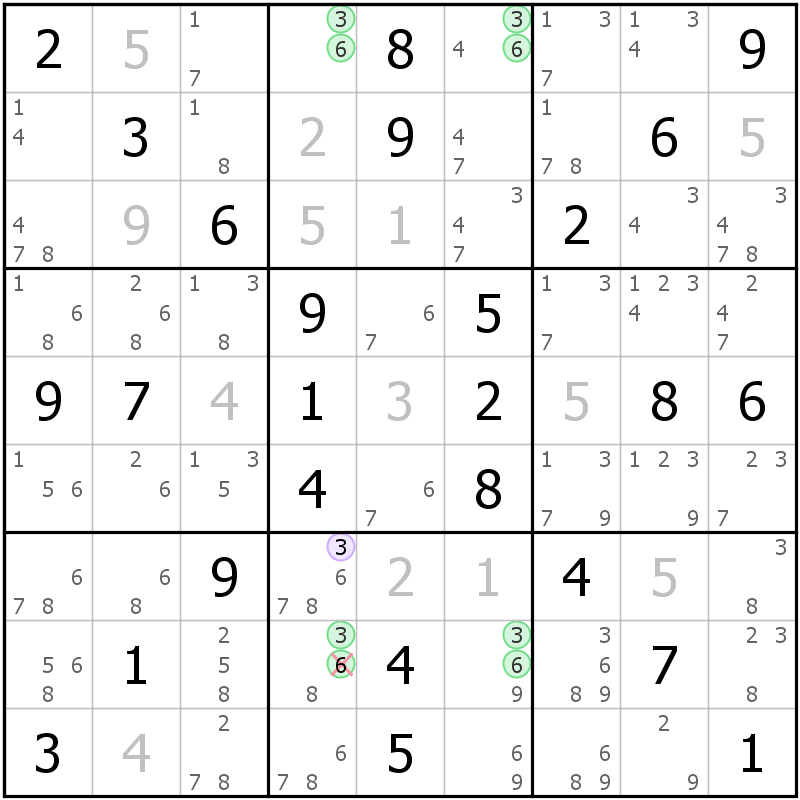 Position des candidats pour la solution de la grille page 68 du magazine de sudoku grandmaitre n° 13