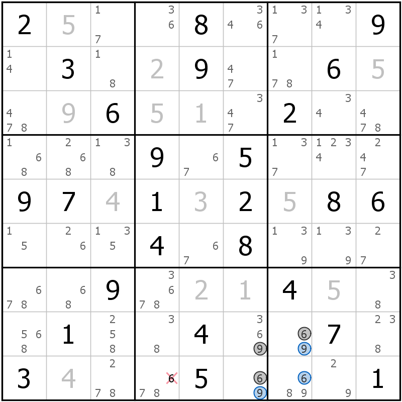 Position des candidats pour la solution de la grille page 68 du magazine de sudoku grandmaitre n° 13