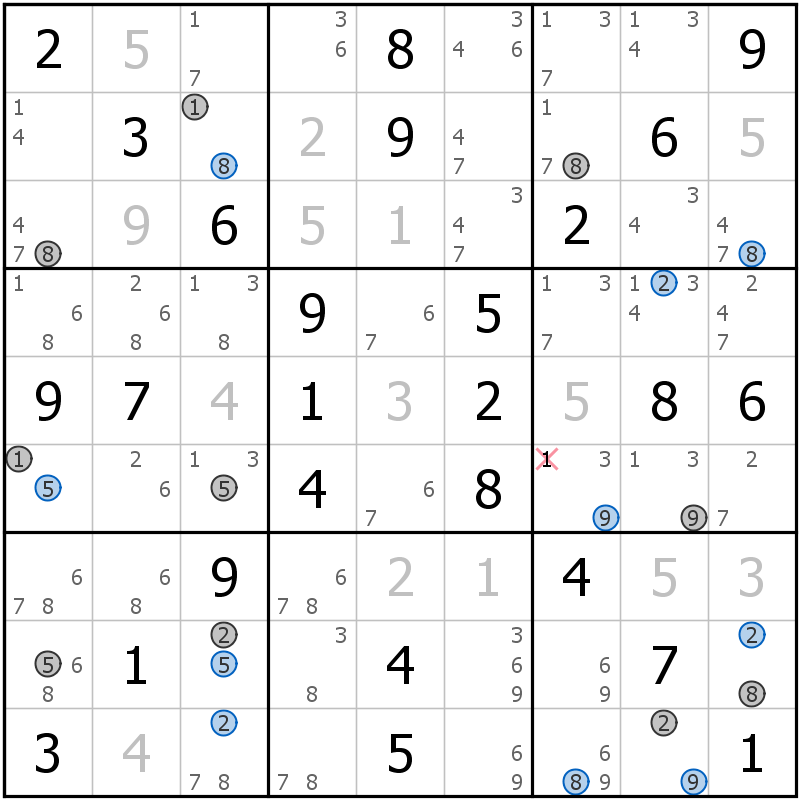 Position des candidats pour la solution de la grille page 68 du magazine de sudoku grandmaitre n° 13