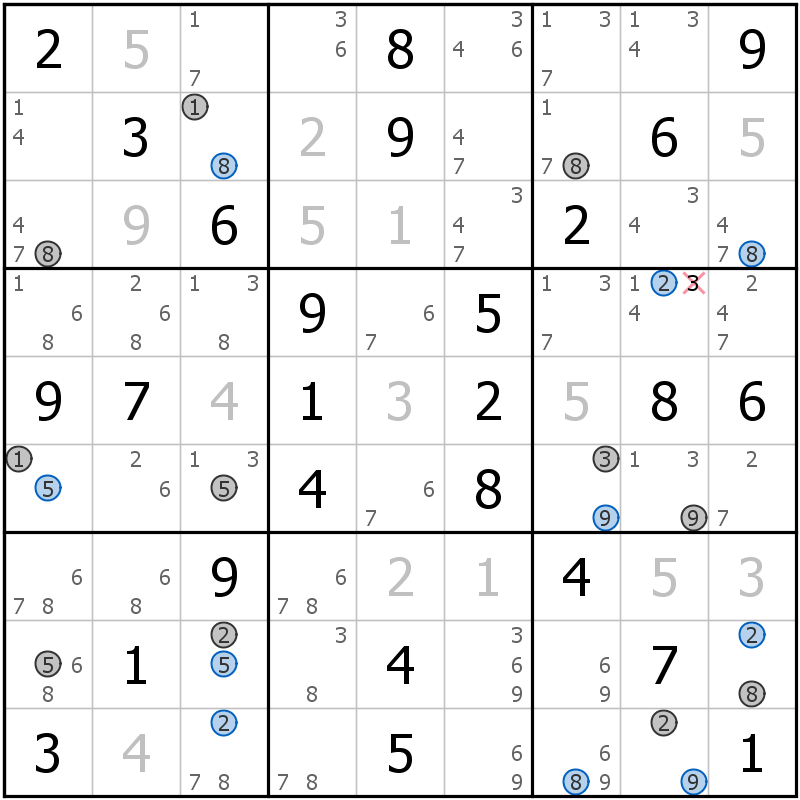 Position des candidats pour la solution de la grille page 68 du magazine de sudoku grandmaitre n° 13