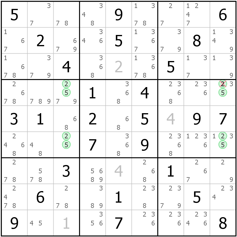 Position des candidats pour la solution de la grille page 69 du magazine de sudoku grandmaitre n° 13