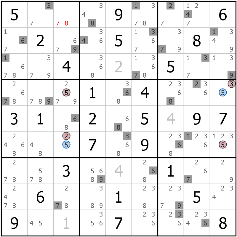 Position des candidats pour la solution de la grille page 69 du magazine de sudoku grandmaitre n° 13