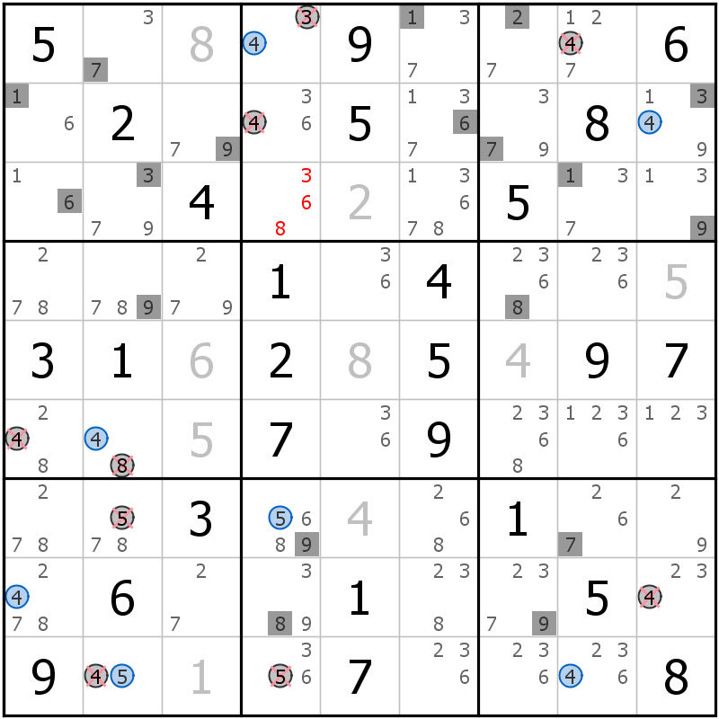 Position des candidats pour la solution de la grille page 69 du magazine de sudoku grandmaitre n° 13