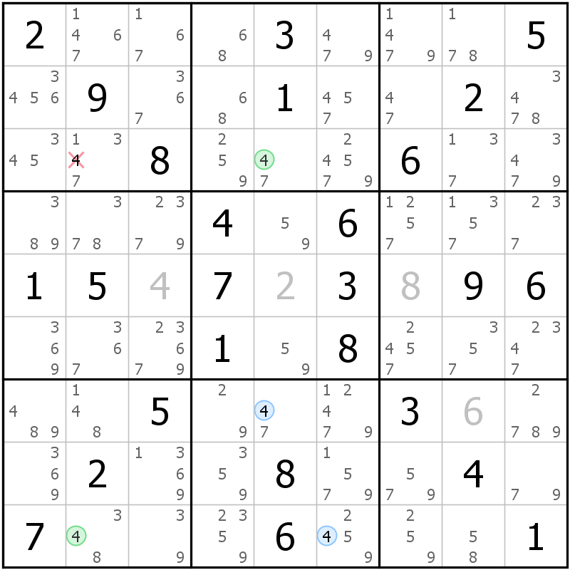Position des candidats pour la solution de la grille page 70 du magazine de sudoku grandmaitre n° 13