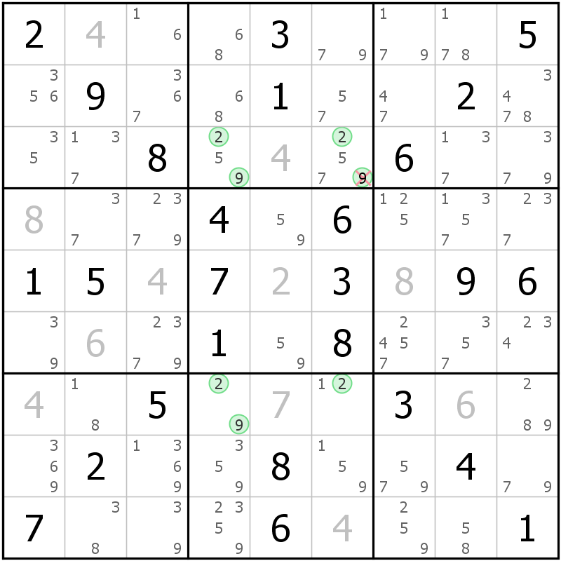 Position des candidats pour la solution de la grille page 70 du magazine de sudoku grandmaitre n° 13