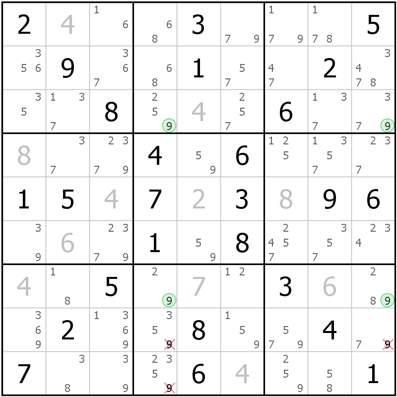 Position des candidats pour la solution de la grille page 70 du magazine de sudoku grandmaitre n° 13