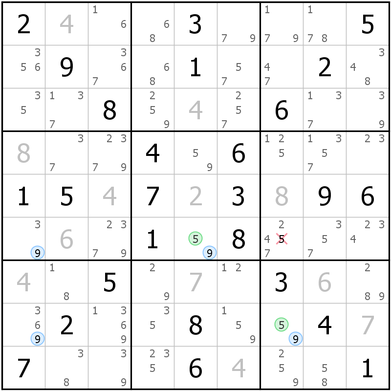 Position des candidats pour la solution de la grille page 70 du magazine de sudoku grandmaitre n° 13