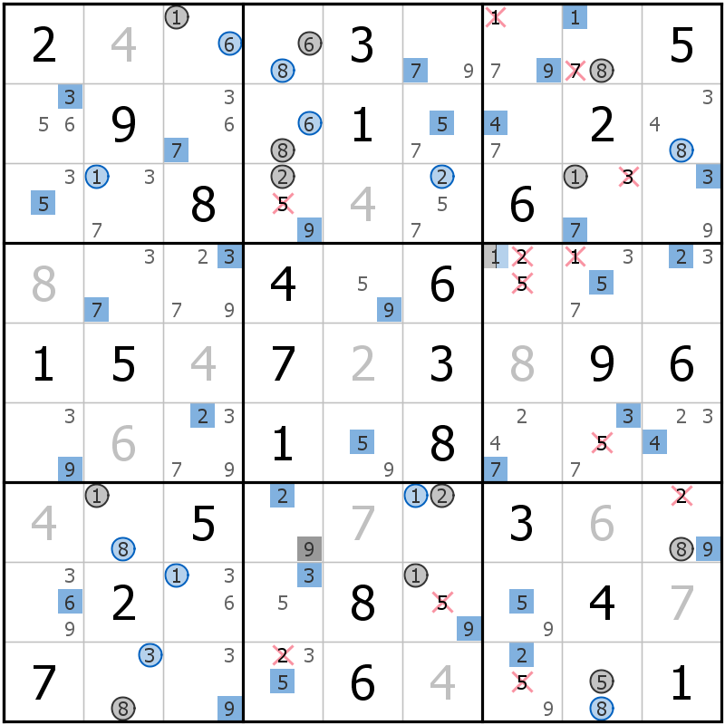 Position des candidats pour la solution de la grille page 70 du magazine de sudoku grandmaitre n° 13
