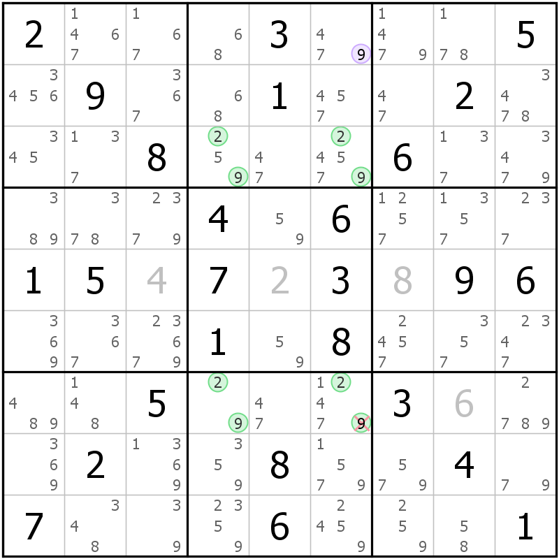 Position des candidats pour la solution de la grille page 70 du magazine de sudoku grandmaitre n° 13
