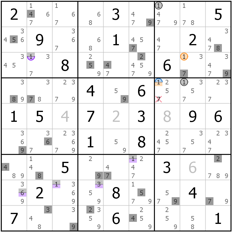 Position des candidats pour la solution de la grille page 70 du magazine de sudoku grandmaitre n° 13