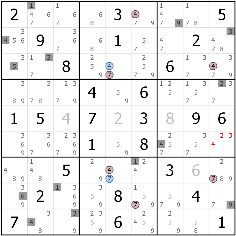 Position des candidats pour la solution de la grille page 70 du magazine de sudoku grandmaitre n° 13
