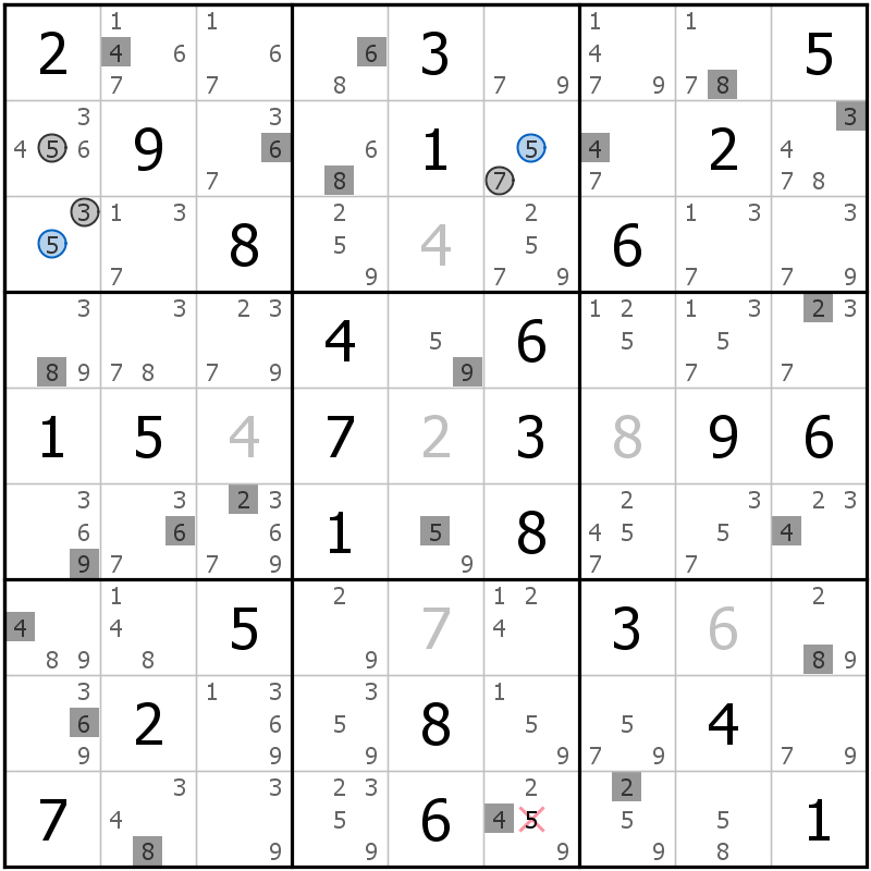 Position des candidats pour la solution de la grille page 70 du magazine de sudoku grandmaitre n° 13