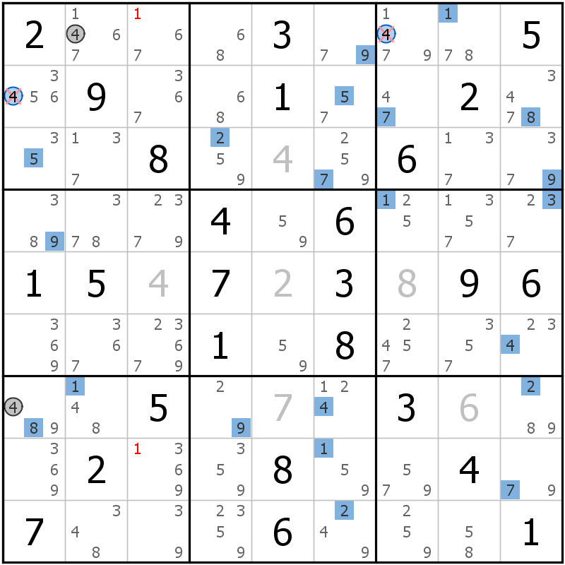 Position des candidats pour la solution de la grille page 70 du magazine de sudoku grandmaitre n° 13