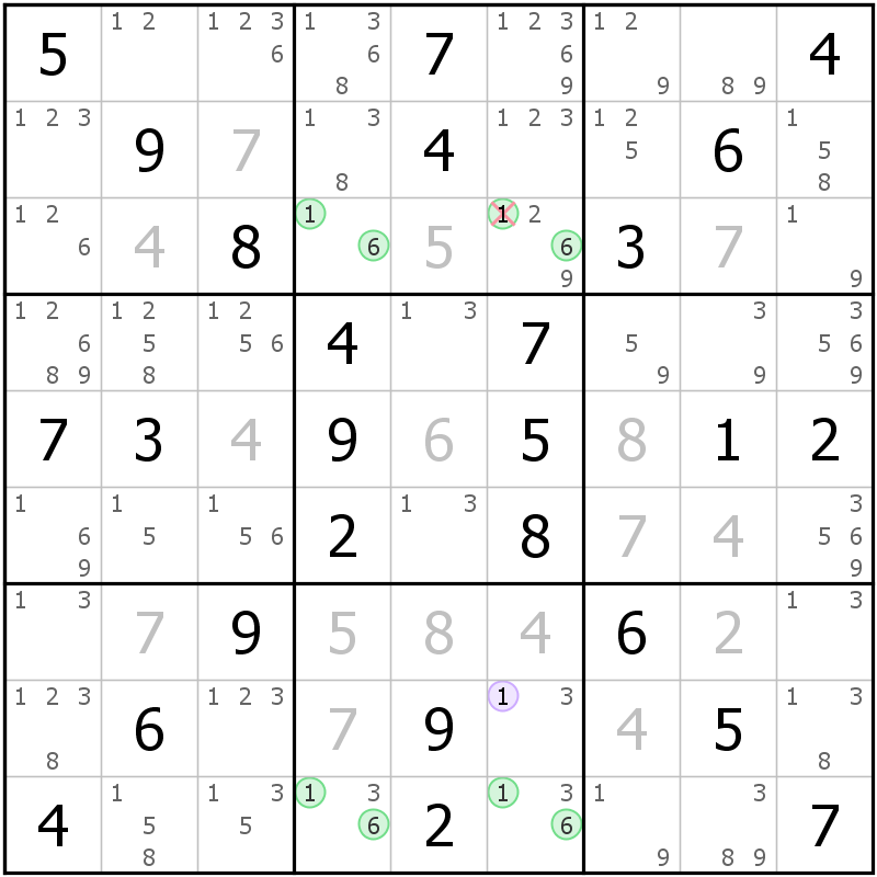Position des candidats pour la solution de la grille page 71 du magazine de sudoku grandmaitre n° 13