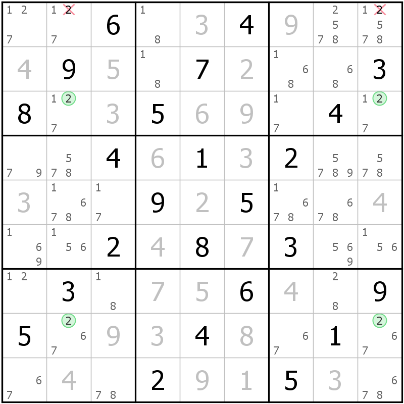 Position des candidats pour la solution de la grille page 28 du magazine de sudoku grandmaitre n° 14
