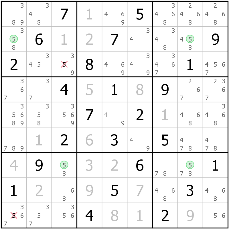 Position des candidats pour la solution de la grille page 30 du magazine de sudoku grandmaitre n° 14