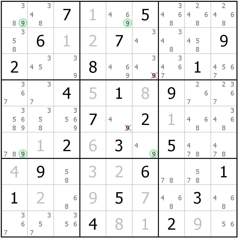 Position des candidats pour la solution de la grille page 30 du magazine de sudoku grandmaitre n° 14