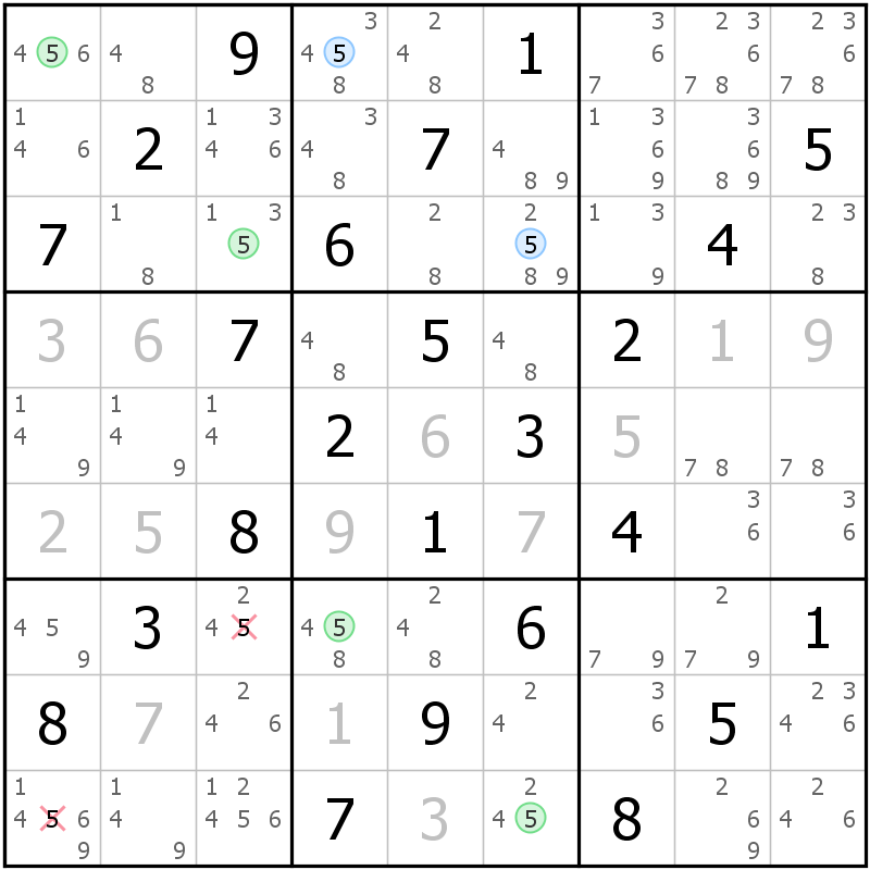 Position des candidats pour la solution de la grille page 31 du magazine de sudoku grandmaitre n° 14