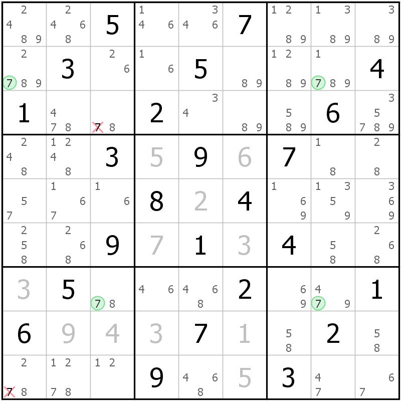 Position des candidats pour la solution de la grille page 32 du magazine de sudoku grandmaitre n° 14